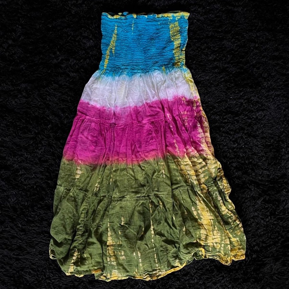 SMALL Vintage Y2K Hippy Tie Dye Boho Strapless Sun Dress